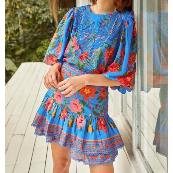 FARM Rio Blue Tropical Tapestry Mini Skirt NWT SZ XL - Picture 5 of 16